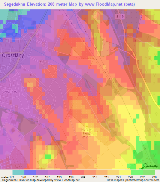 Segedakna,Hungary Elevation Map