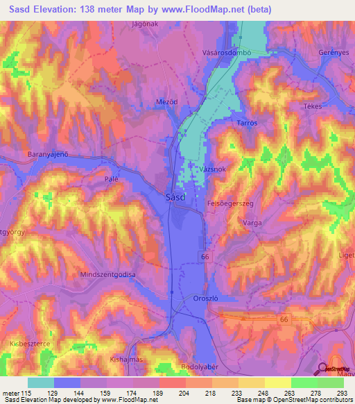 Sasd,Hungary Elevation Map