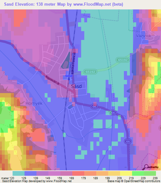 Sasd,Hungary Elevation Map