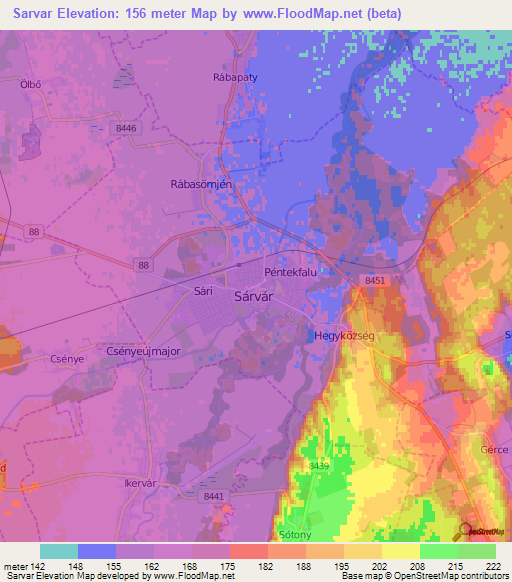 Sarvar,Hungary Elevation Map