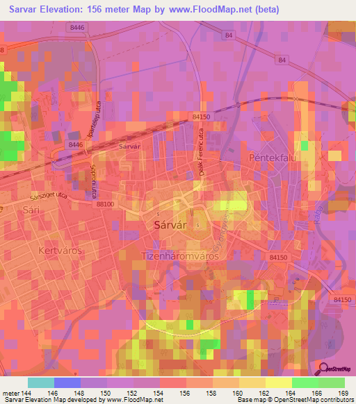 Sarvar,Hungary Elevation Map