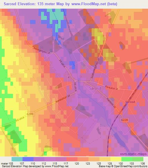 Sarosd,Hungary Elevation Map