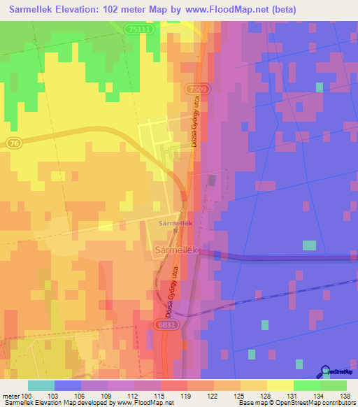 Sarmellek,Hungary Elevation Map