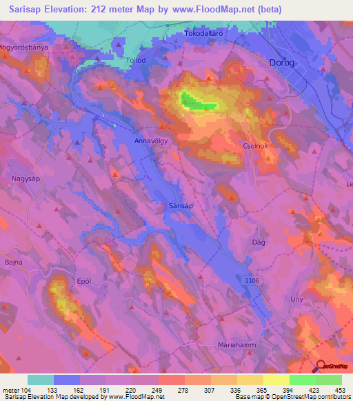 Sarisap,Hungary Elevation Map