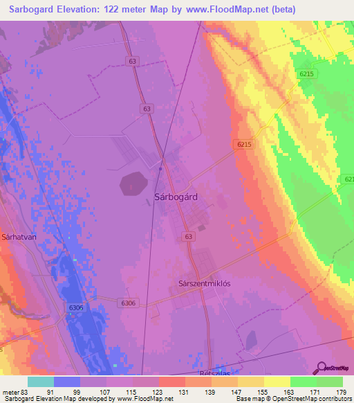 Sarbogard,Hungary Elevation Map