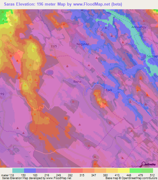 Saras,Hungary Elevation Map