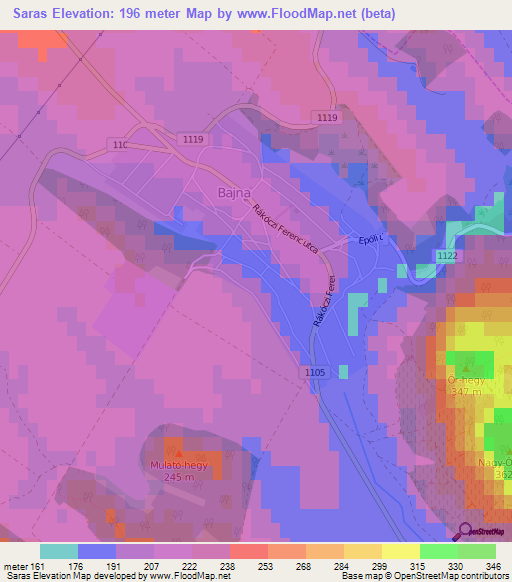 Saras,Hungary Elevation Map