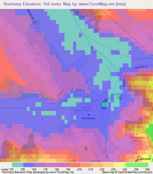 Romhany,Hungary Elevation Map