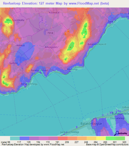 Revfueloep,Hungary Elevation Map