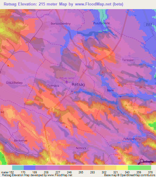 Retsag,Hungary Elevation Map