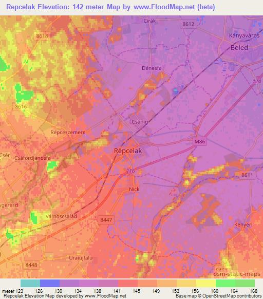 Repcelak,Hungary Elevation Map
