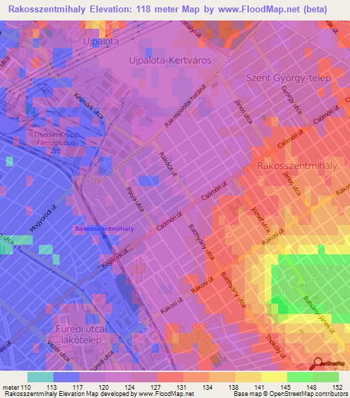 Rakosszentmihaly,Hungary Elevation Map