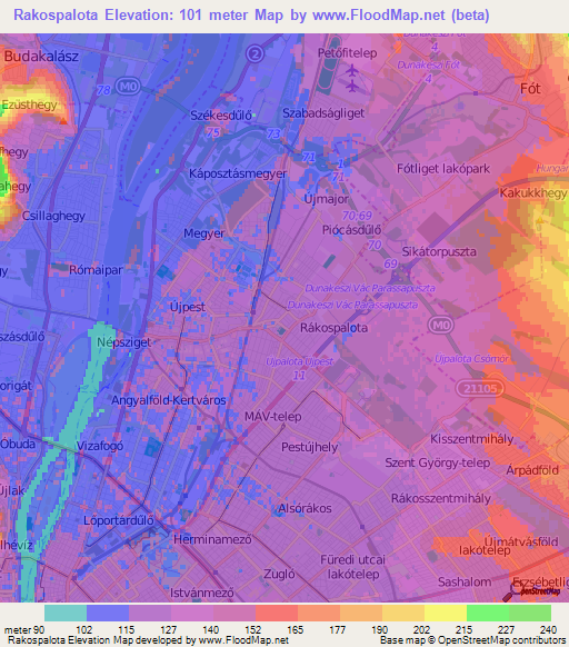 Rakospalota,Hungary Elevation Map