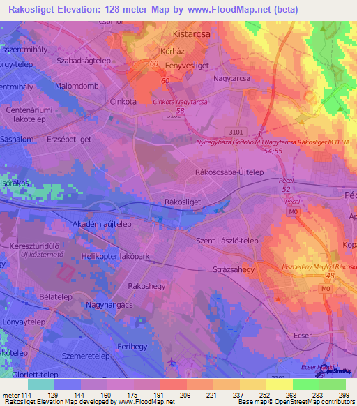 Rakosliget,Hungary Elevation Map