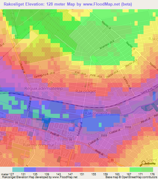 Rakosliget,Hungary Elevation Map