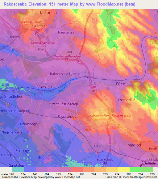 Rakoscsaba,Hungary Elevation Map