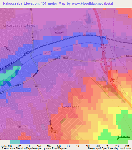 Rakoscsaba,Hungary Elevation Map