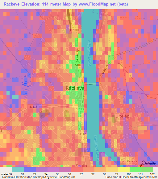 Rackeve,Hungary Elevation Map
