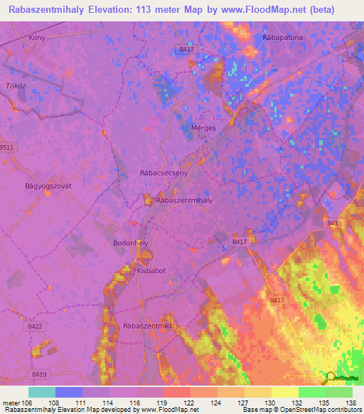 Rabaszentmihaly,Hungary Elevation Map