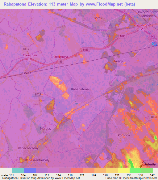 Rabapatona,Hungary Elevation Map