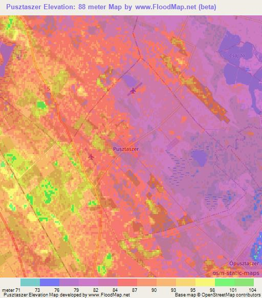 Pusztaszer,Hungary Elevation Map
