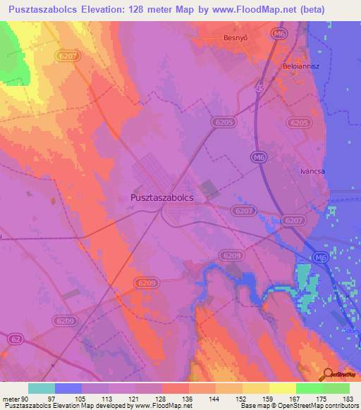 Pusztaszabolcs,Hungary Elevation Map