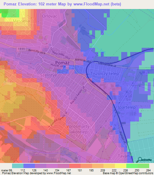 Pomaz,Hungary Elevation Map