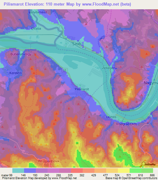 Pilismarot,Hungary Elevation Map