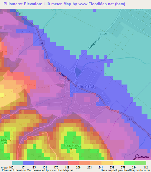 Pilismarot,Hungary Elevation Map