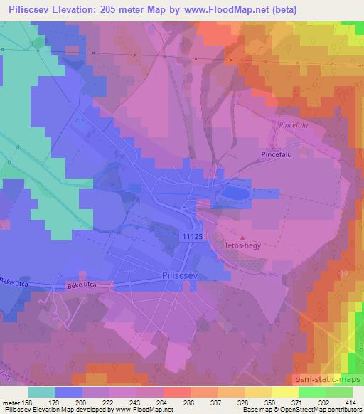 Piliscsev,Hungary Elevation Map