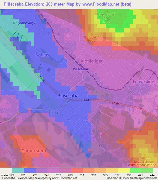 Piliscsaba,Hungary Elevation Map