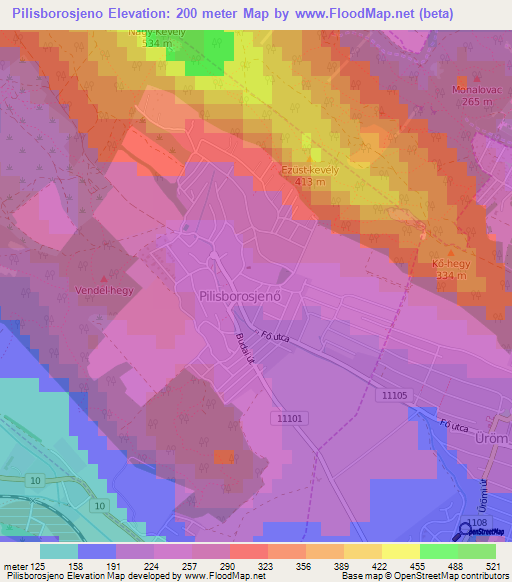Pilisborosjeno,Hungary Elevation Map