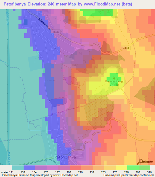 Petofibanya,Hungary Elevation Map