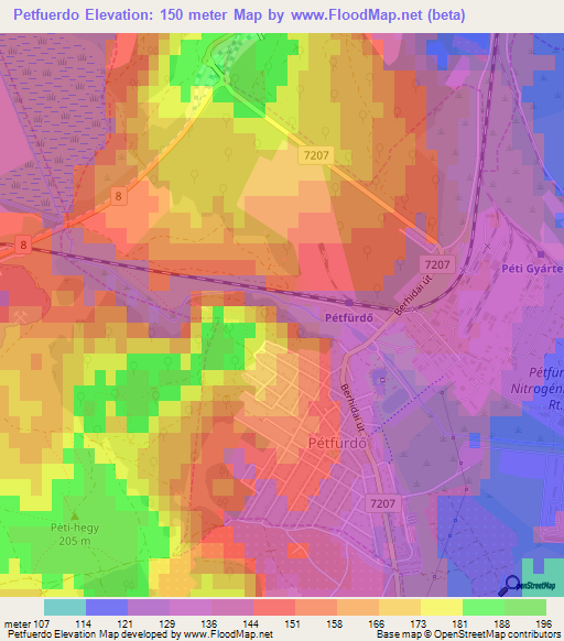 Petfuerdo,Hungary Elevation Map
