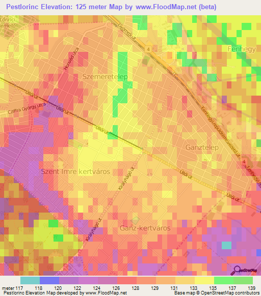 Pestlorinc,Hungary Elevation Map