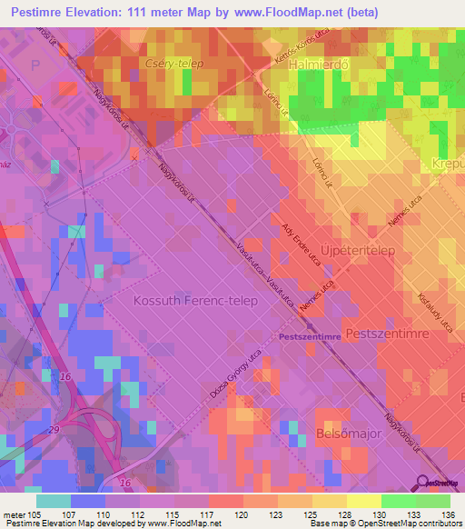Pestimre,Hungary Elevation Map