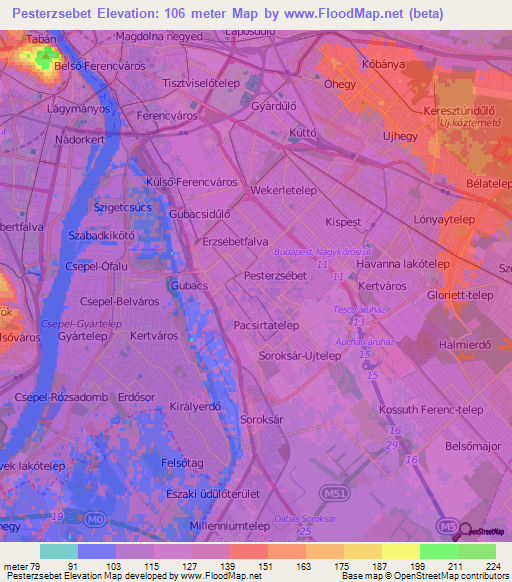 Pesterzsebet,Hungary Elevation Map
