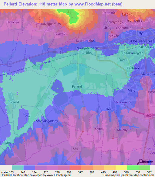 Pellerd,Hungary Elevation Map