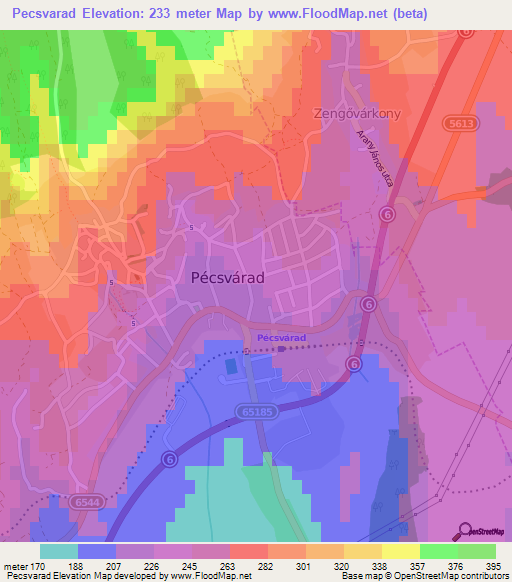 Pecsvarad,Hungary Elevation Map
