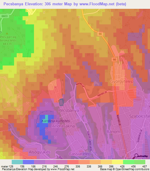 Pecsbanya,Hungary Elevation Map