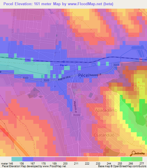 Pecel,Hungary Elevation Map