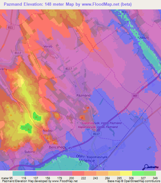 Pazmand,Hungary Elevation Map
