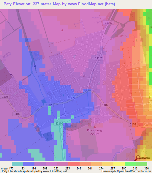 Paty,Hungary Elevation Map