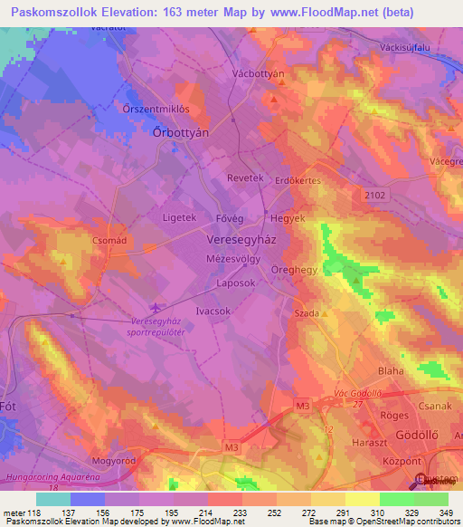 Paskomszollok,Hungary Elevation Map