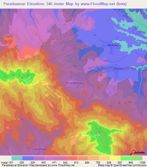 Paradsasvar,Hungary Elevation Map