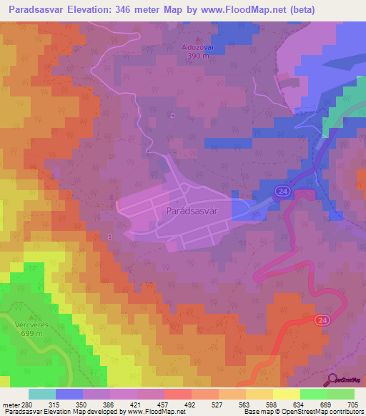 Paradsasvar,Hungary Elevation Map