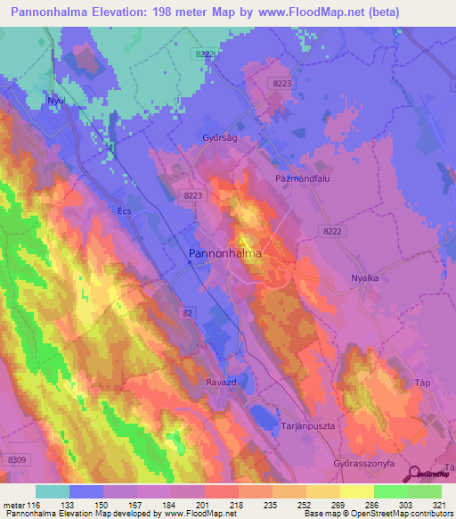 Pannonhalma,Hungary Elevation Map