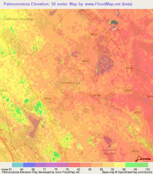 Palmonostora,Hungary Elevation Map