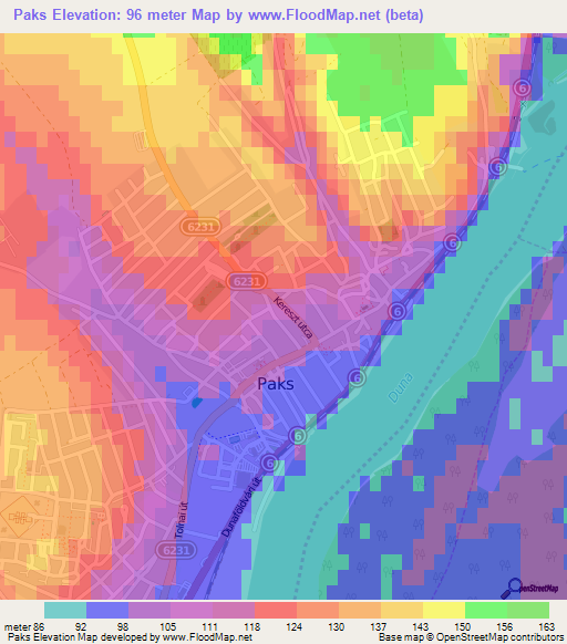 Paks,Hungary Elevation Map