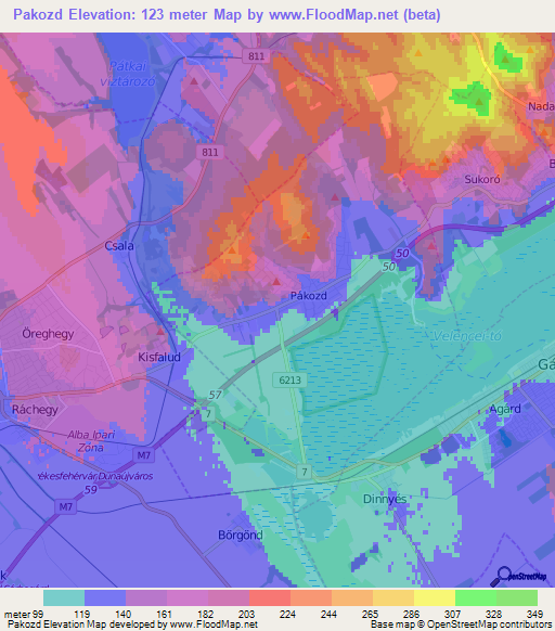 Pakozd,Hungary Elevation Map